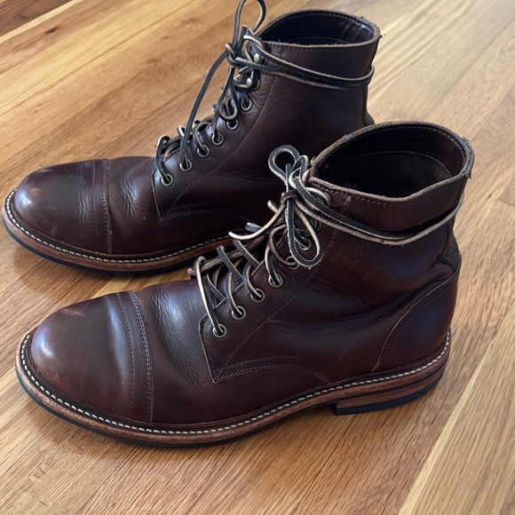 Oak Street Bootmakers Cap-Toe Trench Brown Leather Boots - Picture 2 of 9